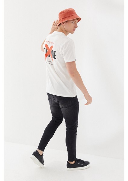 Attitude Motivated Baskılı Bisiklet Yaka Regular Fit Tişört Ekru modelleri