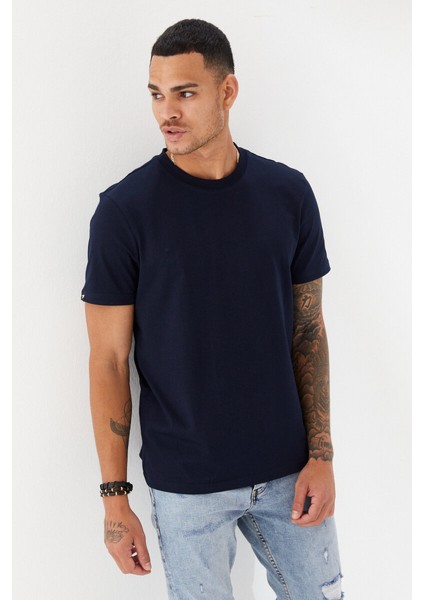 Attitude Motivated Baskılı Bisiklet Yaka Regular Fit Tişört Lacivert modelleri