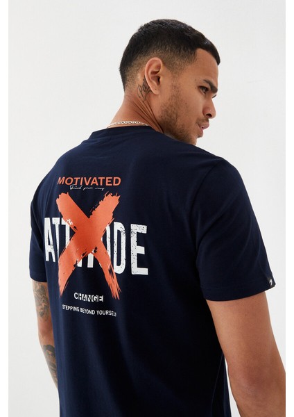 Attitude Motivated Baskılı Bisiklet Yaka Regular Fit Tişört Lacivert indirimleri