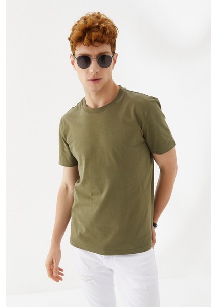 Attitude Motivated Baskılı Bisiklet Yaka Regular Fit Tişört Haki modelleri