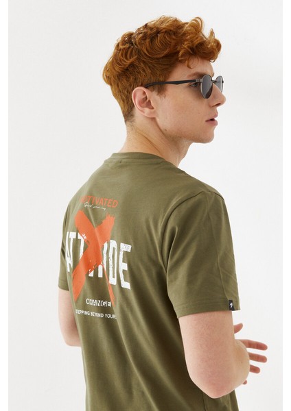 Attitude Motivated Baskılı Bisiklet Yaka Regular Fit Tişört Haki indirimleri