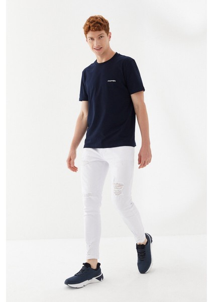 Göğüs Andmen Sırtı M+Rc Noir Baskılı Bisiklet Yaka Regular Fit Tişört Lacivert modelleri