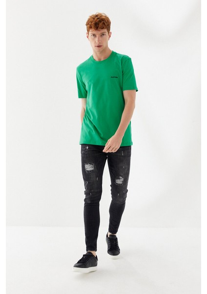 Göğüs Andmen Sırtı M+Rc Noir Baskılı Bisiklet Yaka Regular Fit Tişört Benetton Yeşili