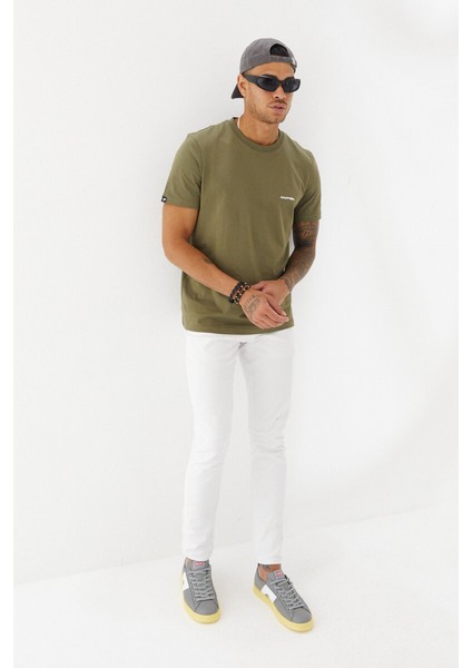 Göğüs Andmen Sırtı M+Rc Noir Baskılı Bisiklet Yaka Regular Fit Tişört Haki