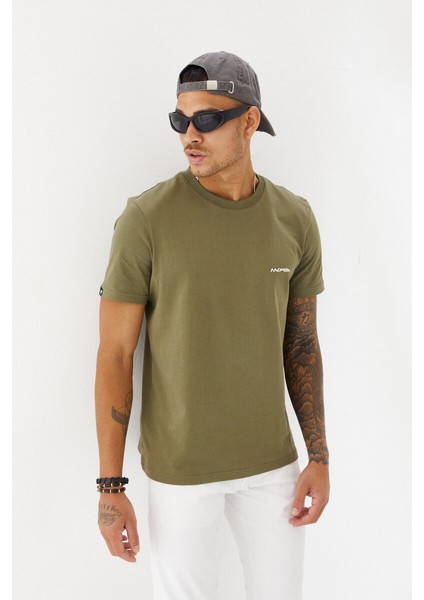 Göğüs Andmen Sırtı M+Rc Noir Baskılı Bisiklet Yaka Regular Fit Tişört Haki indirimleri