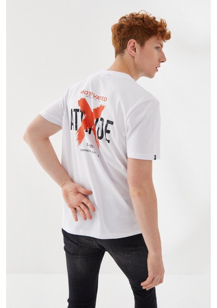 Attitude Motivated Baskılı Bisiklet Yaka Regular Fit Tişört Beyaz fırsatları