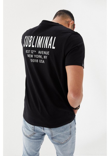Subliminal Ny City Baskılı Bisiklet Yaka Regular Fit Tişört Siyah indirimleri