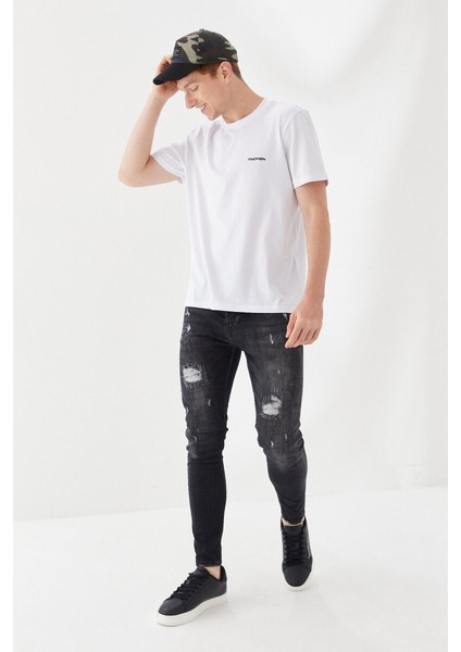 Göğüs Andmen Sırtı M+Rc Noir Baskılı Bisiklet Yaka Regular Fit Tişört Beyaz