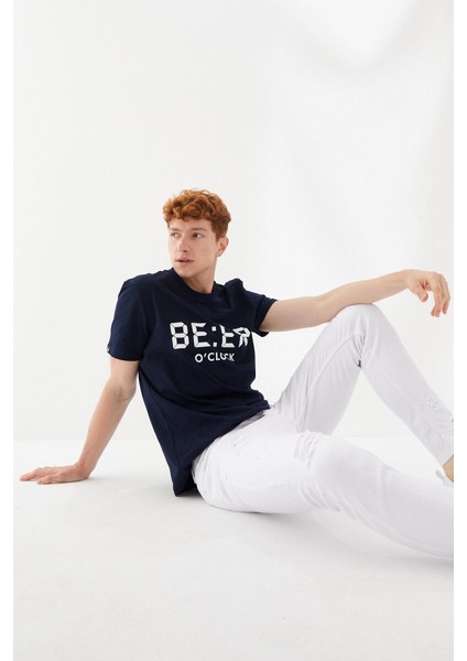 Beer Oclock Baskılı Bisiklet Yaka Regular Fit Tişört Lacivert indirimleri