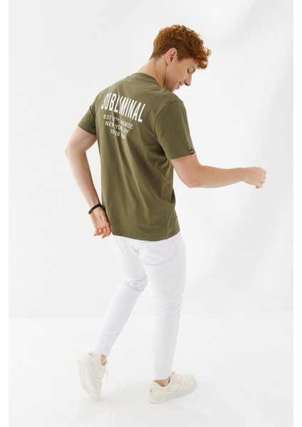 Subliminal Ny City Baskılı Bisiklet Yaka Regular Fit Tişört Haki fırsatları