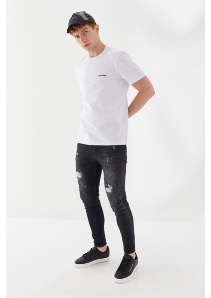 Göğüs Andmen Sırtı M+Rc Noir Baskılı Bisiklet Yaka Regular Fit Tişört Beyaz