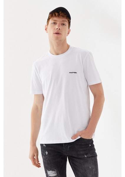 Göğüs Andmen Sırtı M+Rc Noir Baskılı Bisiklet Yaka Regular Fit Tişört Beyaz indirimleri