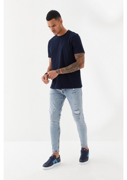 Subliminal Ny City Baskılı Bisiklet Yaka Regular Fit Tişört Lacivert