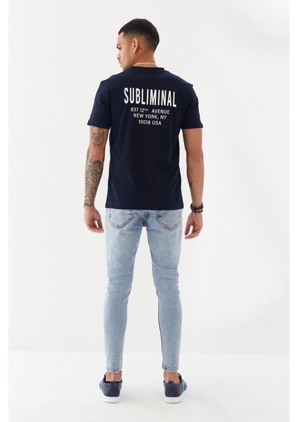 Subliminal Ny City Baskılı Bisiklet Yaka Regular Fit Tişört Lacivert fırsatları