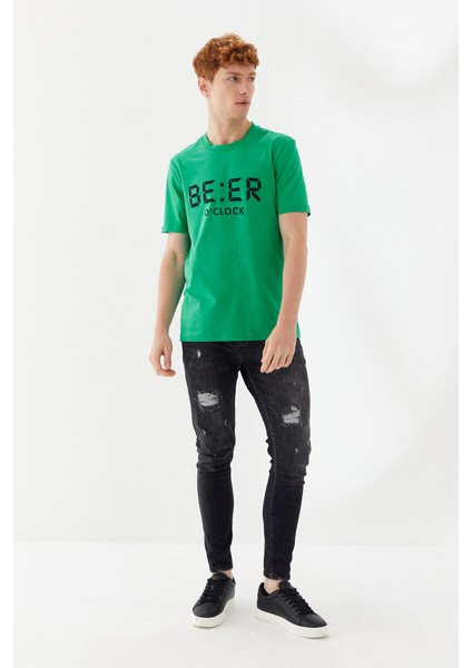 Beer Oclock Baskılı Bisiklet Yaka Regular Fit Tişört Benetton Yeşili fiyatları
