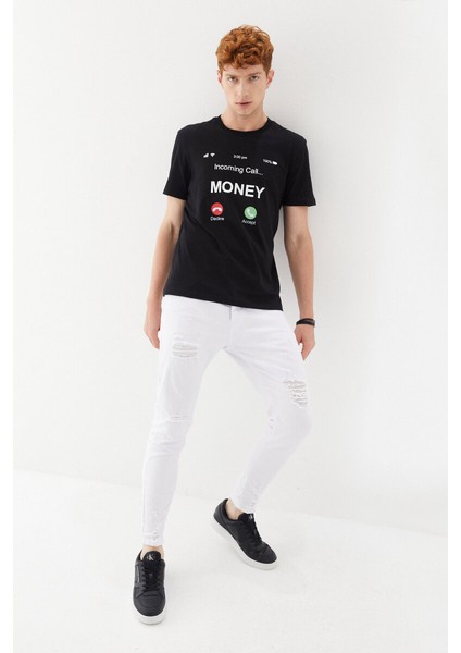 Money Boykot Baskılı Bisiklet Yaka Regular Fit Tişört Siyah modelleri