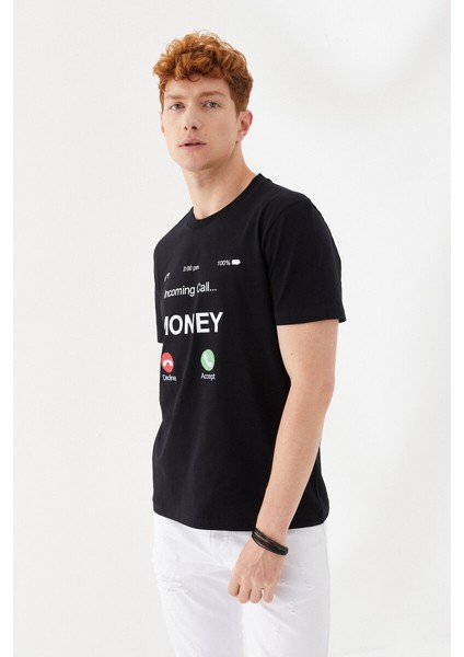 Money Boykot Baskılı Bisiklet Yaka Regular Fit Tişört Siyah fırsatları