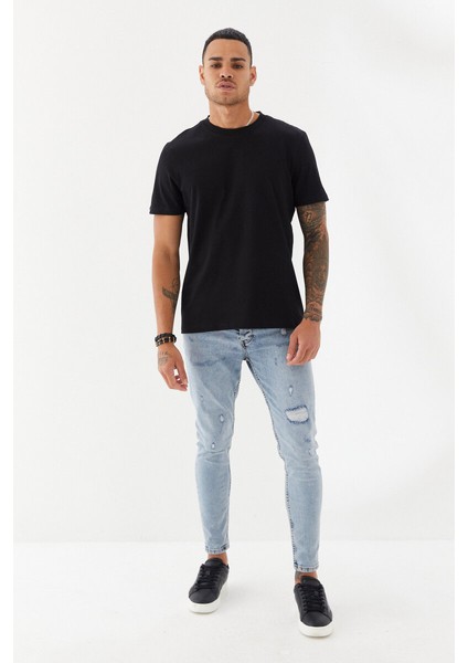 Attitude Motivated Baskılı Bisiklet Yaka Regular Fit Tişört Siyah