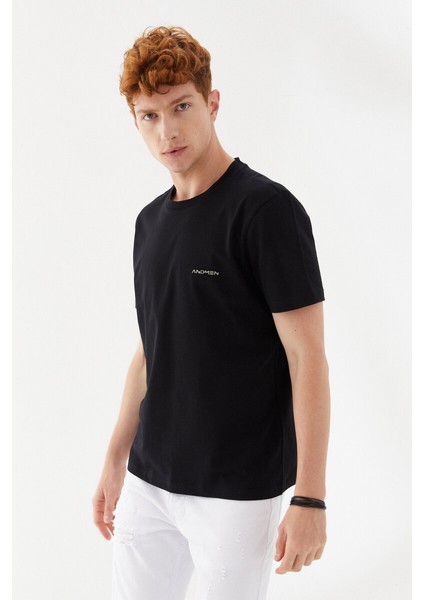 Göğüs Andmen Sırtı M+Rc Noir Baskılı Bisiklet Yaka Regular Fit Tişört Siyah modelleri
