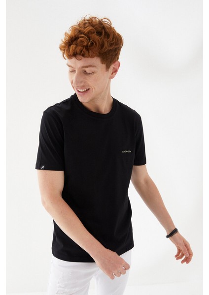 Göğüs Andmen Sırtı M+Rc Noir Baskılı Bisiklet Yaka Regular Fit Tişört Siyah indirimleri