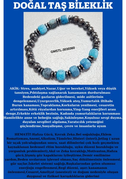 Doğal Taş Bileklik Akik Hematit