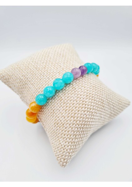 Aşk,sevgi,çiftler Arası Uyum Doğal Taş Bilekliği Amazonit, Akik ve Ametist Doğaltaş Bileklik modelleri