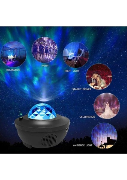 Starry Projektör Bluetooth Hoparlör Lazer Işıklı Disko Lambası