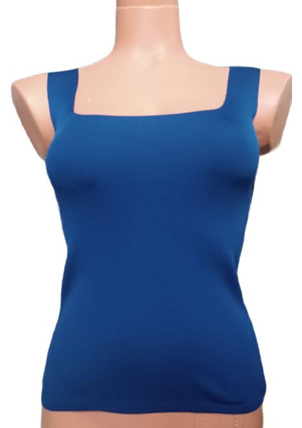 Elektrik Çivit Mavi Kare Yaka Atlet Triko Crop S / M / L Beden Uyumlu fiyatları