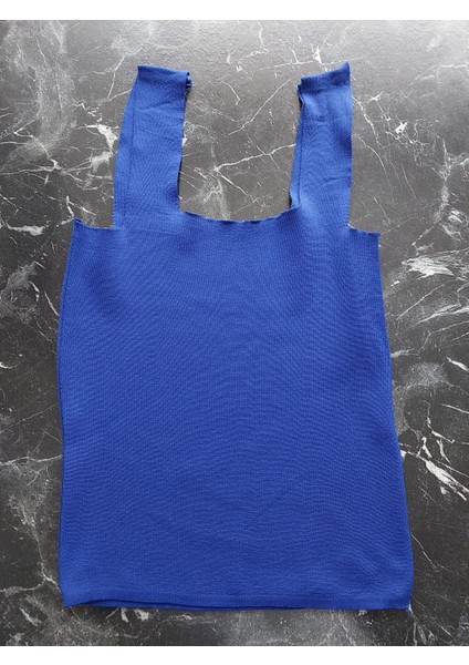 Elektrik Çivit Mavi Kare Yaka Atlet Triko Crop S / M / L Beden Uyumlu modelleri