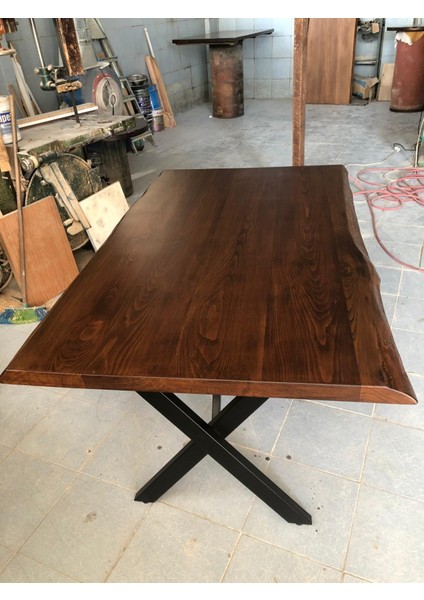 Gürgen Ağacı Ceviz Rengi Kütük Masa 150X90.CM