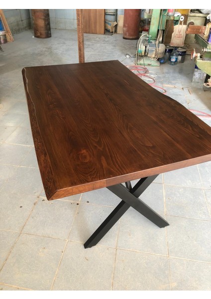 Gürgen Ağacı Ceviz Rengi Kütük Masa 150X90.CM