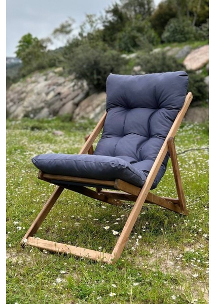 Ahşap Minderli Şezlong Bahçe & Balkon & Teras & Plaj Katlanır 1 Adet Şezlong