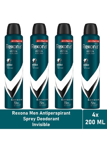 Men Deodorant Invisible Black White 200 ml - 4'lü Paket