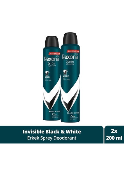 Men Deodorant Invisible Black White 200 ml - 2'li Paket