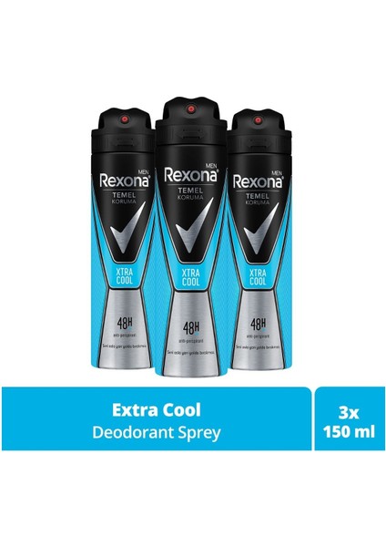 Men Xtra Cool Antiperspirant Deodorant Sprey 150 ml 3'lü Paket 48 Saat Koruma