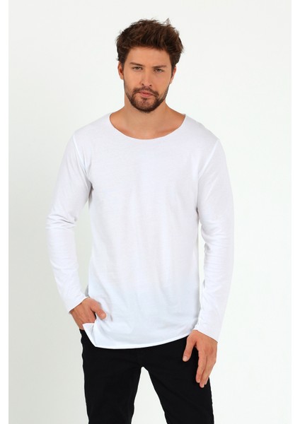 Asimetrik Açık Yaka Uzun Kollu Basic T-Shirt modelleri