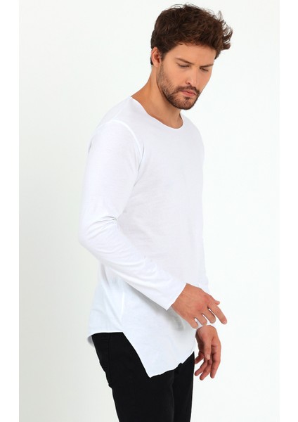 Asimetrik Açık Yaka Uzun Kollu Basic T-Shirt fırsatları