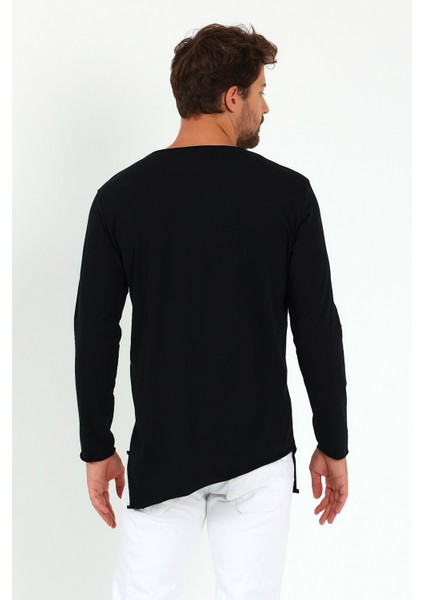 Asimetrik Açık Yaka Uzun Kollu Basic T-Shirt fiyatları