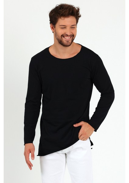 Asimetrik Açık Yaka Uzun Kollu Basic T-Shirt fırsatları