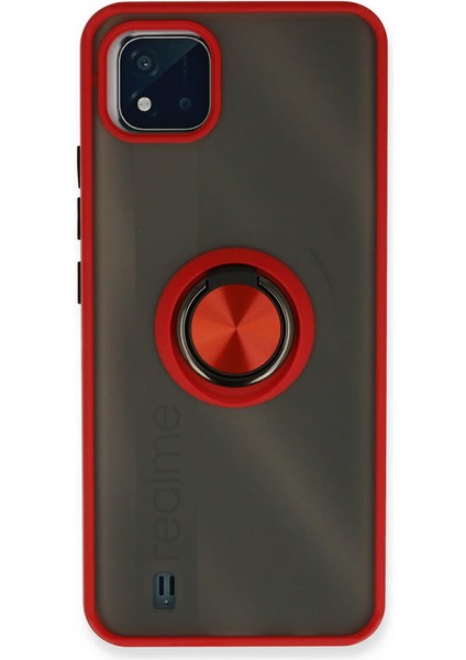 Realme C11 2021 Kılıf Montreal Yüzüklü Silikon Kapak - Kırmızı 300099