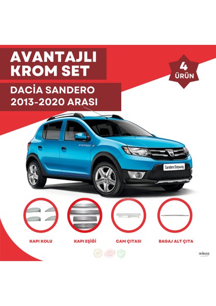 Dacia Sandero Avantajlı Krom Set 2013-2020 Arası -4ürün- Paslanmaz Çelik fiyatları