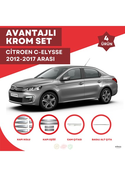 Bay Art Decor Citroen Elysee Avantajlı Krom Set 2012-2017 Arası 4 Ürün Paslanmaz Çelik