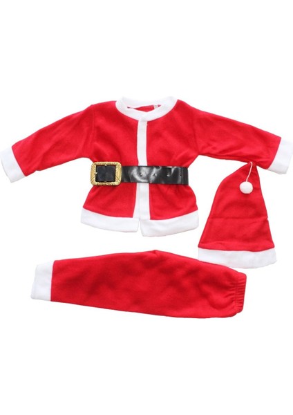 Kırmızı Kemerli Şapkalı Unisex Noel Kostümü Takımı