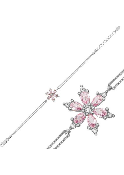 Gümüş Pembe Lotus Çiçeği Kadın Bileklik