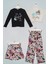 For You Kids 4'lü Batik Desen Çicek Tshirt Pantolon Şort Siyah Takım 1