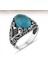 925 Ayar Gümüş Kapşon Kesim Firuze Taşlı Serçe Parmak Erkek Yüzük 2