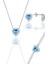 Gümüş Rodyumlu Akuamarin Taşlı Pırlanta Modeli Kalp Kolye, Küpe, Bileklik Üçlü Set SGTL12211MAVI 1