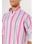 Erkek Gri-Pembe Comfort Fit Rahat Kesim Düğmeli Yaka Çizgili Pamuklu Gömlek 5