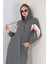 Kapüşonlu Tam Boy Kadın Uzun Elbise Gri 5