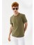 Attitude Motivated Baskılı Bisiklet Yaka Regular Fit Tişört Haki 3